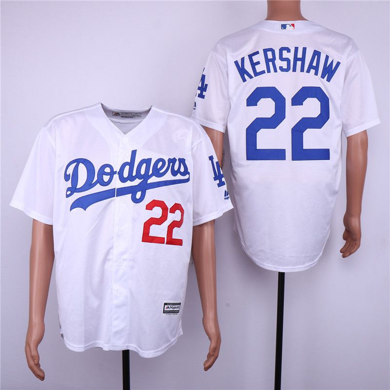 Men Los Angeles Dodgers #22 Kershaw White Game Team mark MLB Jerseys->los angeles dodgers->MLB Jersey